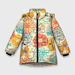 Зимняя куртка для девочки Цветы и геометрические фигуры скетч