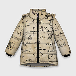 Куртка зимняя для девочки Научные формулы на старой бумаге, цвет: 3D-светло-серый