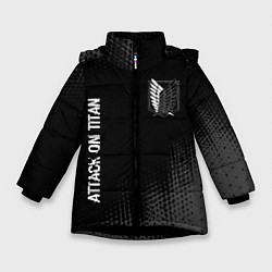 Куртка зимняя для девочки Attack on Titan glitch на темном фоне: надпись, си, цвет: 3D-черный