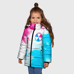 Куртка зимняя для девочки Fallout neon gradient style: надпись, символ, цвет: 3D-черный — фото 2