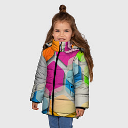 Куртка зимняя для девочки Абстрактные разноцветные геометрические фигуры, цвет: 3D-светло-серый — фото 2