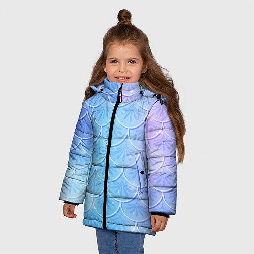 Зимняя куртка для девочки Голубая чешуя русалки - паттерн / 3D-Красный – фото 3