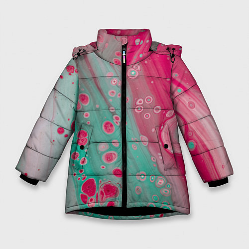 Зимняя куртка для девочки Розовые и голубые краски / 3D-Черный – фото 1
