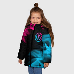 Куртка зимняя для девочки Volkswagen - neon gradient: надпись, символ, цвет: 3D-черный — фото 2