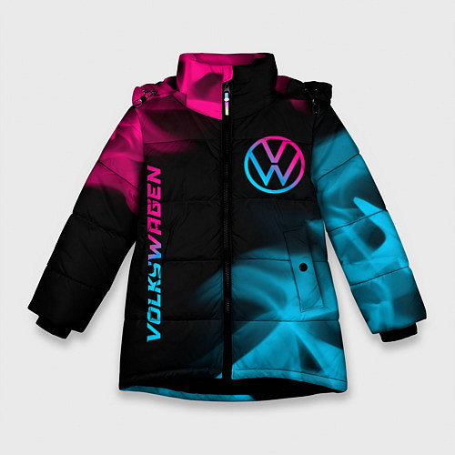 Зимняя куртка для девочки Volkswagen - neon gradient: надпись, символ / 3D-Черный – фото 1