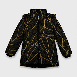 Куртка зимняя для девочки Золотые листья градиент, цвет: 3D-черный