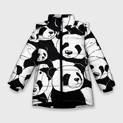 Зимняя куртка для девочки С пандами паттерн / 3D-Черный – фото 1