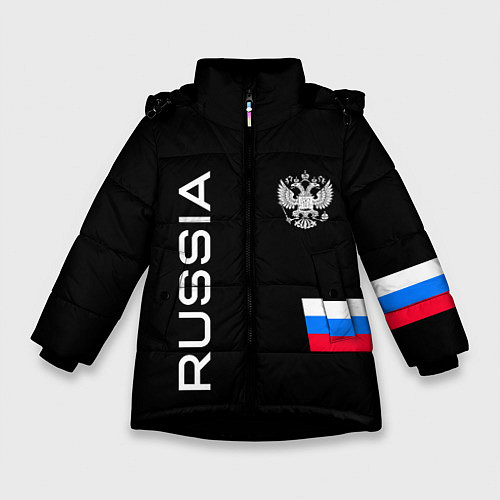 Зимняя куртка для девочки Россия и три линии на черном фоне / 3D-Черный – фото 1