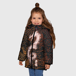 Куртка зимняя для девочки Японский неоновый дракон, цвет: 3D-черный — фото 2