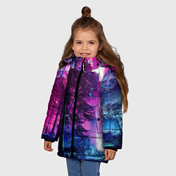 Куртка зимняя для девочки Сиреневый лес - глитч, цвет: 3D-черный — фото 2