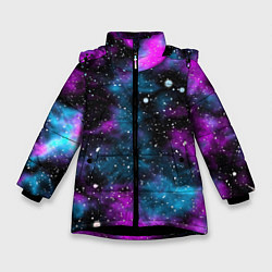 Куртка зимняя для девочки Галактика сиреневая, цвет: 3D-черный