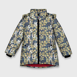 Куртка зимняя для девочки Цветы и буквы гранж, цвет: 3D-красный