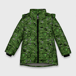Куртка зимняя для девочки Милитари иероглифы, цвет: 3D-светло-серый