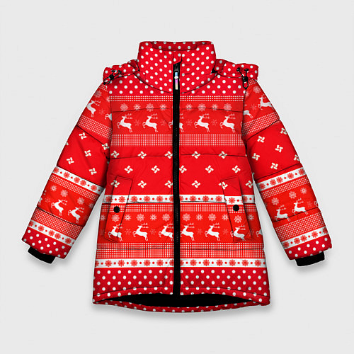 Зимняя куртка для девочки Праздничный красный свитер / 3D-Черный – фото 1