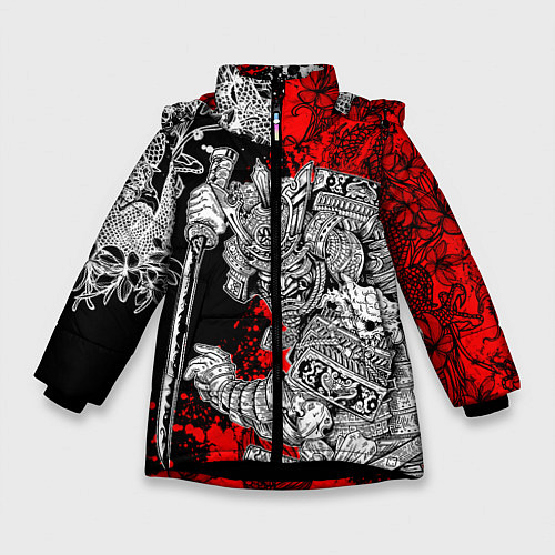 Зимняя куртка для девочки Самурай и драконы / 3D-Черный – фото 1