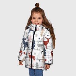 Куртка зимняя для девочки Олени в новогоднем лесу, цвет: 3D-светло-серый — фото 2