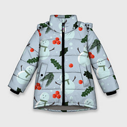 Зимняя куртка для девочки Снеговики и ягодки