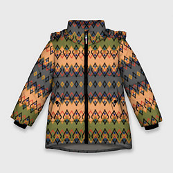 Зимняя куртка для девочки Желто-оливковый полосатый орнамент