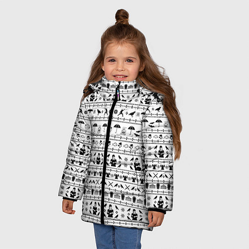 Зимняя куртка для девочки Black pattern Wednesday Addams / 3D-Светло-серый – фото 3