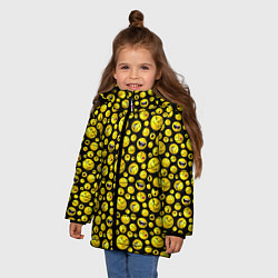 Куртка зимняя для девочки Шарики эмодзи на черном, цвет: 3D-черный — фото 2