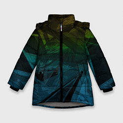 Зимняя куртка для девочки Черный абстрактный узор на сине-зеленом фоне