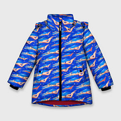 Куртка зимняя для девочки Плывущие девушки на синем, цвет: 3D-красный