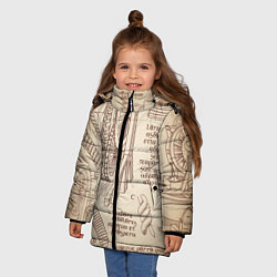 Куртка зимняя для девочки Чертежи машин Леонардо да Винчи, цвет: 3D-черный — фото 2