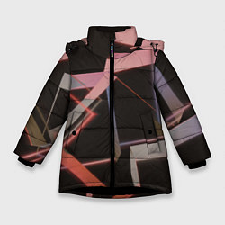 Куртка зимняя для девочки Абстрактные розовые стеклянные блоки, цвет: 3D-черный
