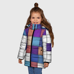 Куртка зимняя для девочки Геометрическое множество разноцветных квадратов, цвет: 3D-светло-серый — фото 2