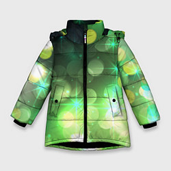 Куртка зимняя для девочки Неоновый зеленый блеск и черный фон, цвет: 3D-черный