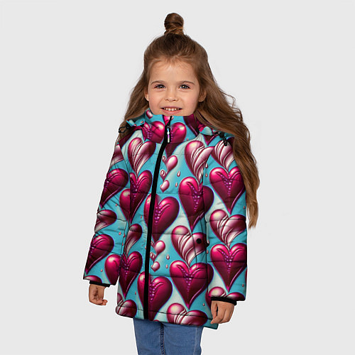 Зимняя куртка для девочки Паттерн красные абстрактные сердца / 3D-Красный – фото 3