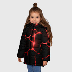 Куртка зимняя для девочки Красные неоновые трещины, цвет: 3D-светло-серый — фото 2