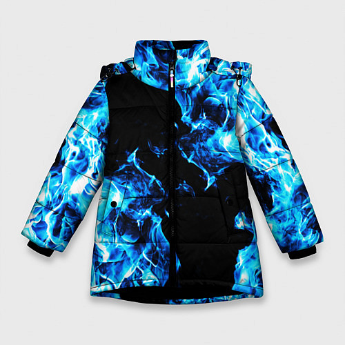 Зимняя куртка для девочки Красивый синий огонь / 3D-Черный – фото 1