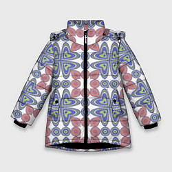 Куртка зимняя для девочки Мозаика, абстрактные сердечки, цвет: 3D-черный