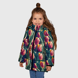 Куртка зимняя для девочки Много тюльпанов, цвет: 3D-светло-серый — фото 2