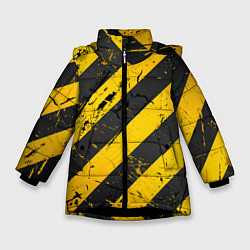 Куртка зимняя для девочки WARNING - желто-черные полосы, цвет: 3D-черный
