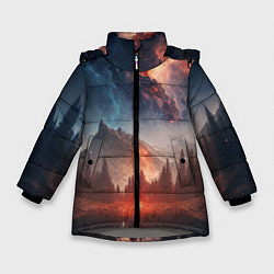 Зимняя куртка для девочки Млечный путь над пейзажем