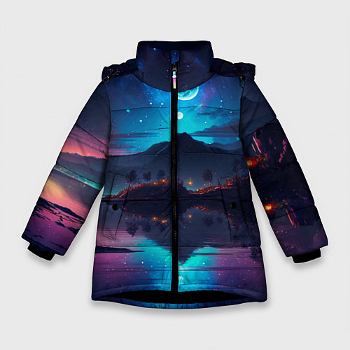 Зимняя куртка для девочки Ночное небо, пейзаж / 3D-Черный – фото 1