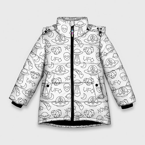 Зимняя куртка для девочки Влюбленные пришельцы в бесконечном космосе / 3D-Черный – фото 1