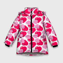 Куртка зимняя для девочки Двойные сердечки - паттерн, цвет: 3D-светло-серый