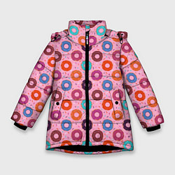 Куртка зимняя для девочки Вкусные пончики, цвет: 3D-черный