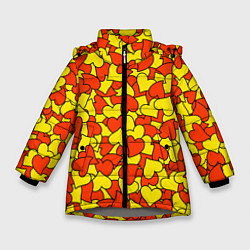 Куртка зимняя для девочки Красно-желтые сердца, цвет: 3D-светло-серый
