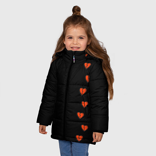 Зимняя куртка для девочки Дорожка разбитых сердец - темный / 3D-Красный – фото 3