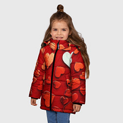 Куртка зимняя для девочки Красные сердца на красном фоне, цвет: 3D-светло-серый — фото 2