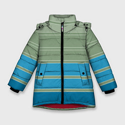 Куртка зимняя для девочки Оливковые и голубые полосы, цвет: 3D-красный