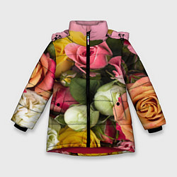 Куртка зимняя для девочки Букет красивых роз, цвет: 3D-красный