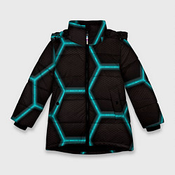 Куртка зимняя для девочки Стальная броня соты, цвет: 3D-черный