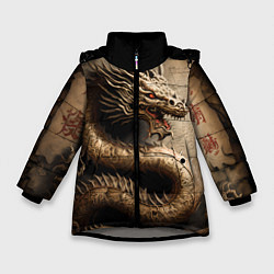 Куртка зимняя для девочки Китайский дракон с открытой пастью, цвет: 3D-светло-серый