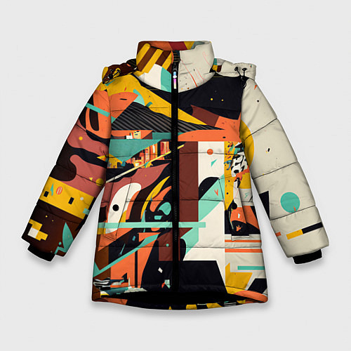 Зимняя куртка для девочки Авангардная геометрическая композиция / 3D-Черный – фото 1
