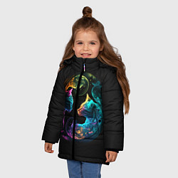 Куртка зимняя для девочки Инь-янь коты неон, цвет: 3D-светло-серый — фото 2